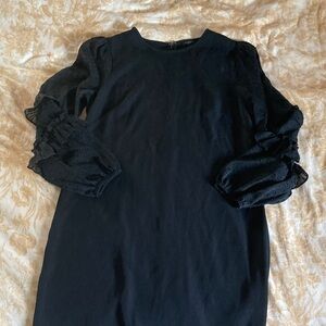 Ann Taylor Factory Elegant Black Dress with Textured Sleeves